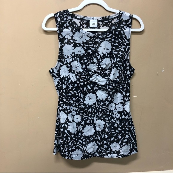 Cabi Black Flower Burst Top Size S Nylon Blend  #6105 - Picture 1 of 6